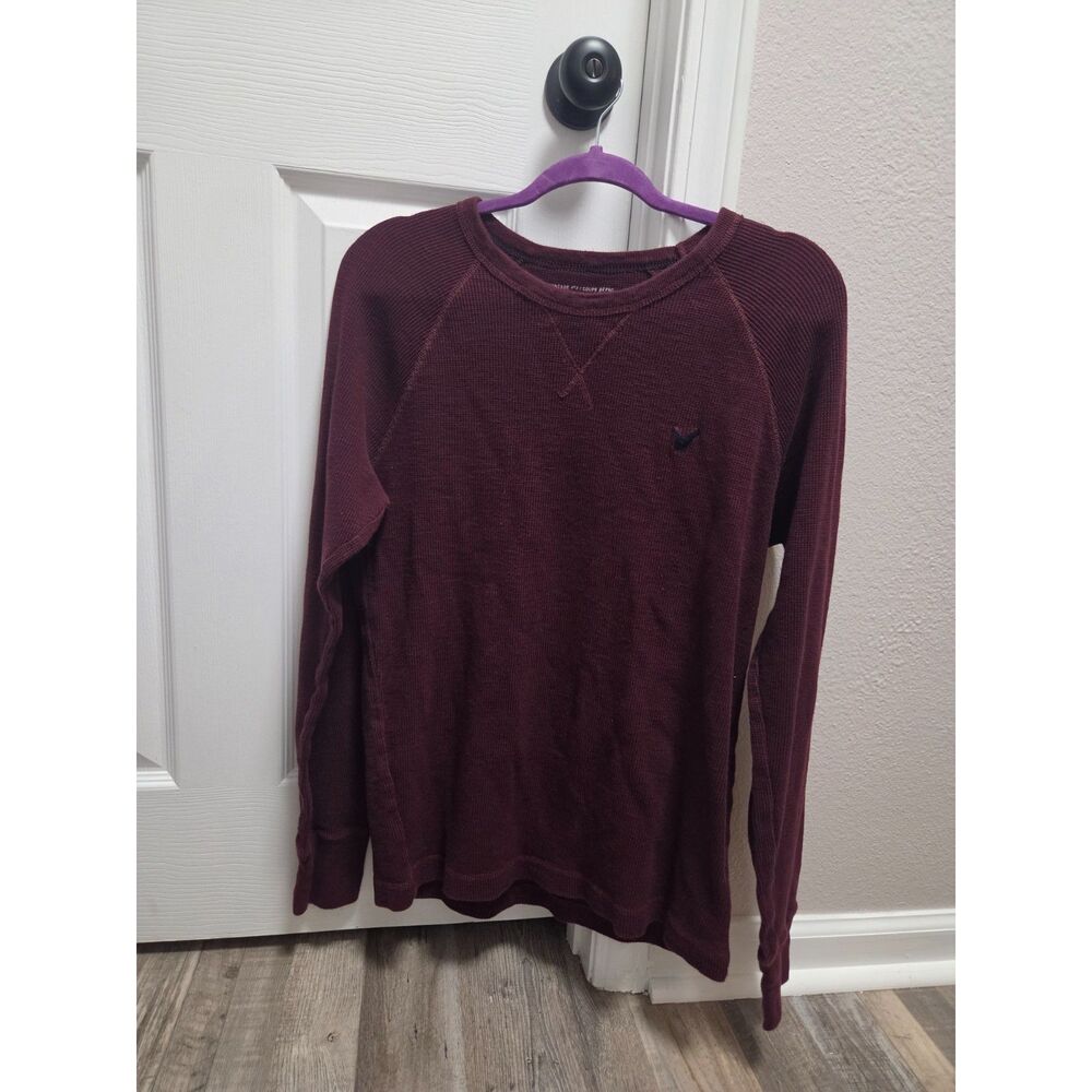 AE American Eagle Vintage Fit Raglan Thermal Crewneck Burgundy Men's L